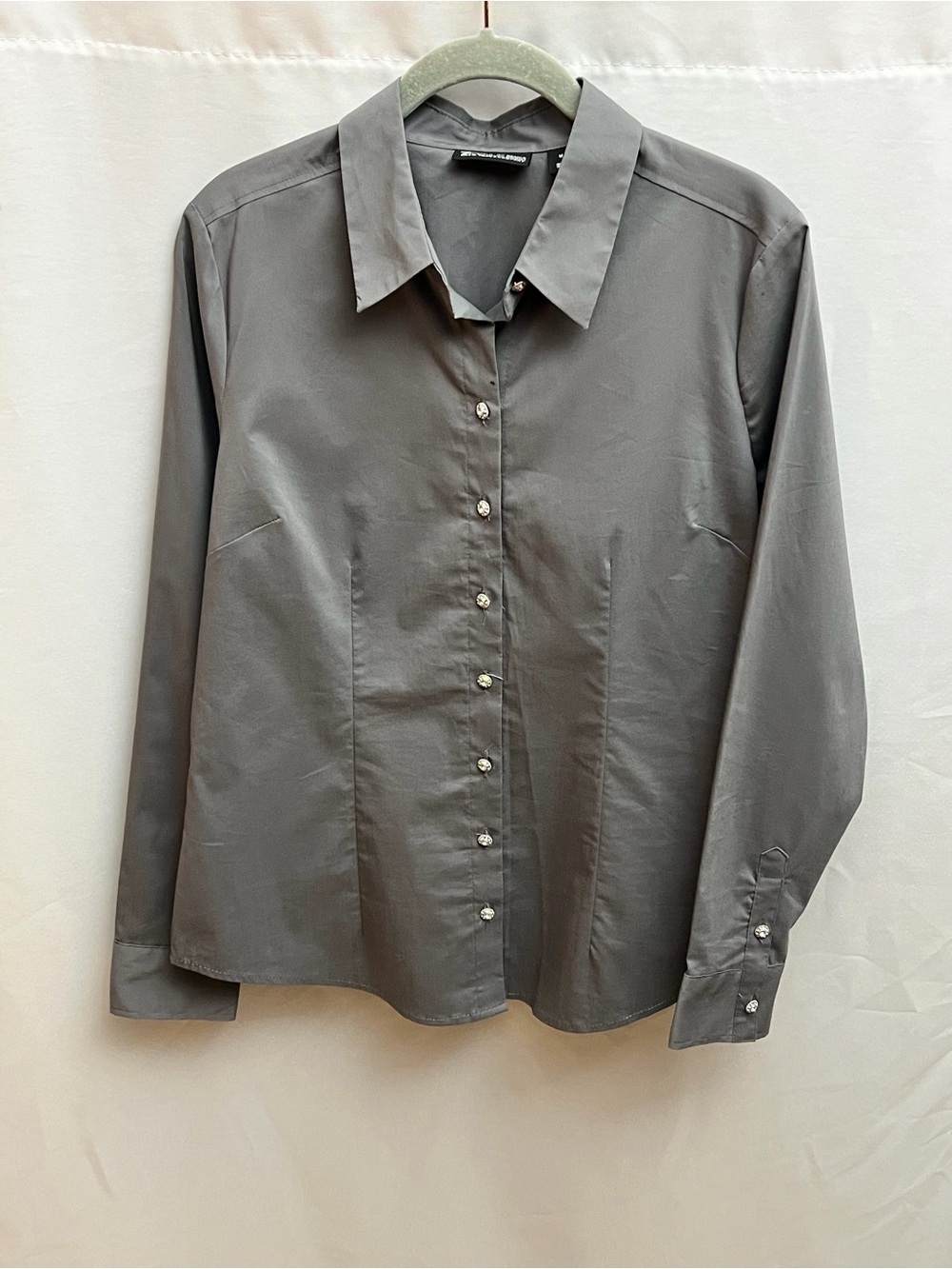 7th Avenue New York Gray Rhinestone Button Shirt Blouse Size M - Picture 2 of 8
